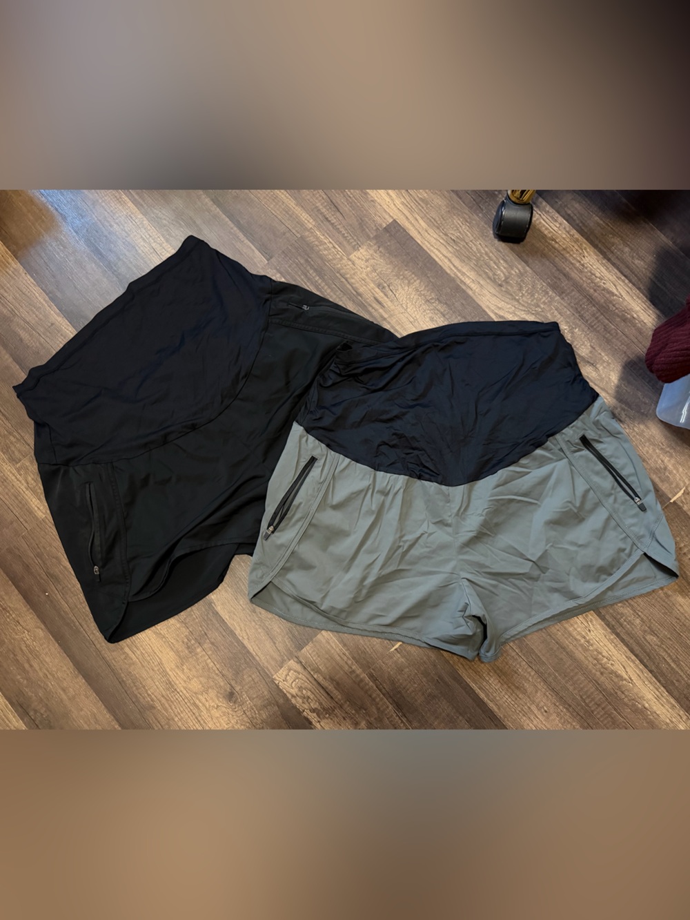 Maternity Shorts with Zipper Pockets - Black & Grey